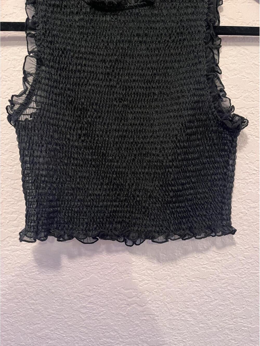 Zara Black Smocked Sleeveless Ruffle Trim Crop Top - Picture 6 of 7